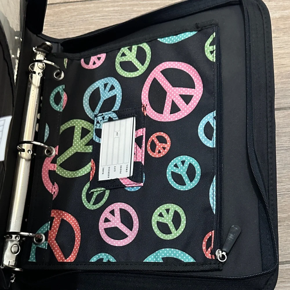 Pottery Barn Teen Black Binder with Colorful Peace Signs